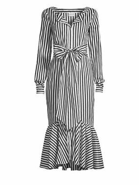 NEW w/tags MILLY $595 Erika Black/White Striped Button Up Tie Waist. Size 4.